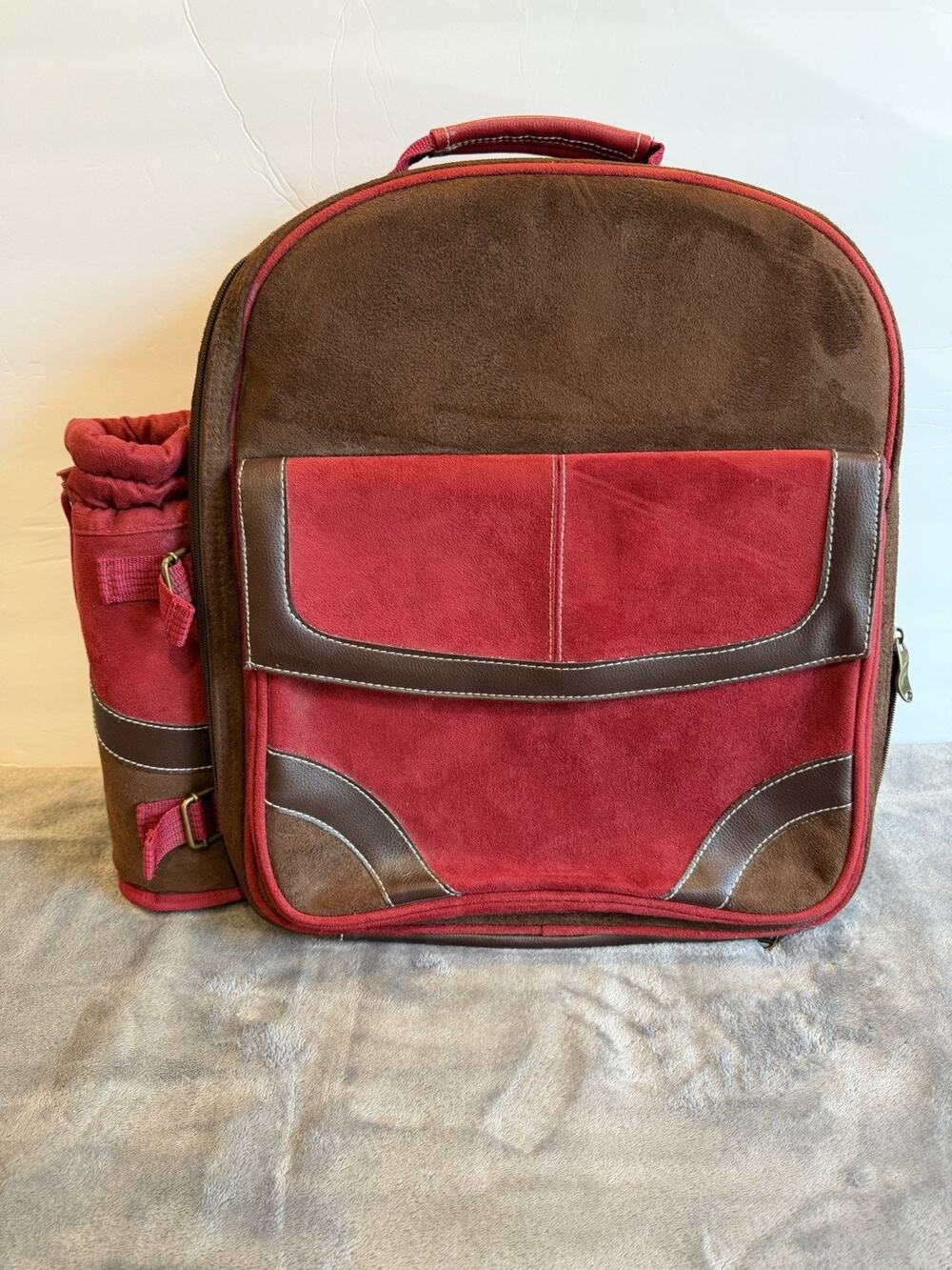 Picnic at Ascot Backpack Red/Brown Suede Leather Trim Travel Bag